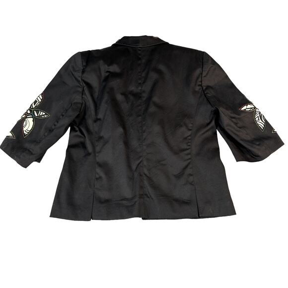 Harve Benard Jacket Womens 6 Black Vintage Embroidered Cutout Floral Open Front - Picture 2 of 11